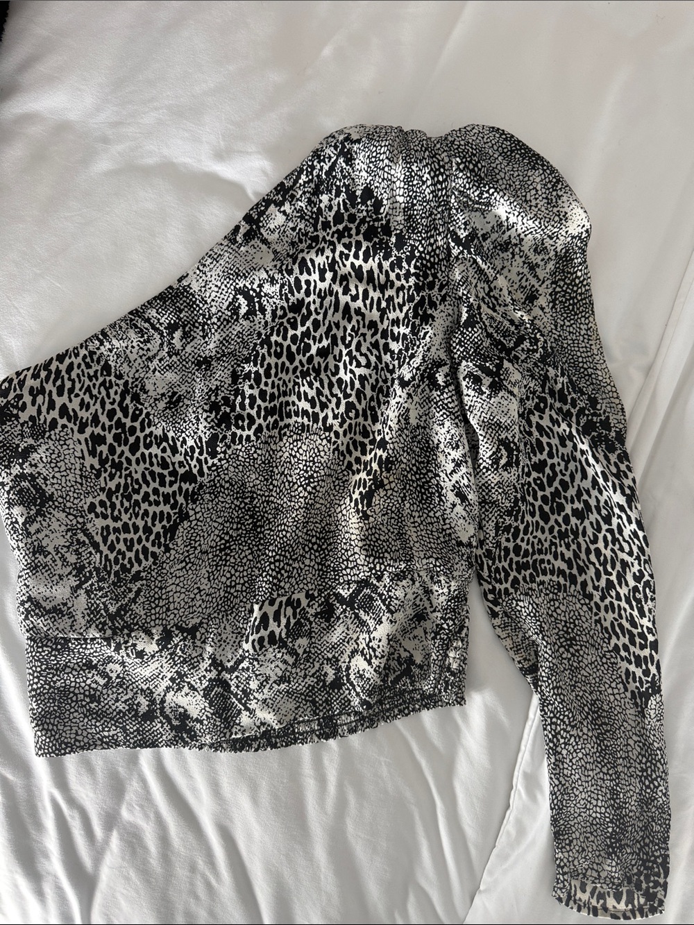 AFRM Black and White Animal Print One-Shoulder Blouse